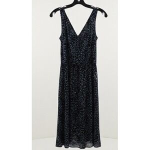 Kaileigh Navy Blue Polka Dot Crisscross Back V-Neck Midi Dress Large Made in USA